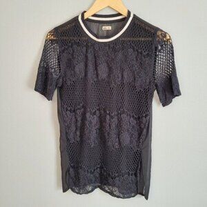 💘Hollister Black Floral Crochet Lace Front Top Size XS